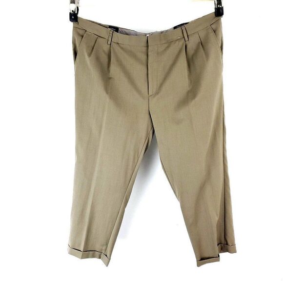 Land's End Wool Dress Pants 45/29 Beige Pleated Traditional Fit Adjustable Waist - Picture 1 of 9